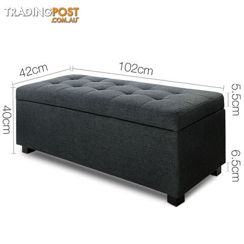 Ottoman Storage Blanket Box Foot Stool Toy Bed Faux Linen Large Black