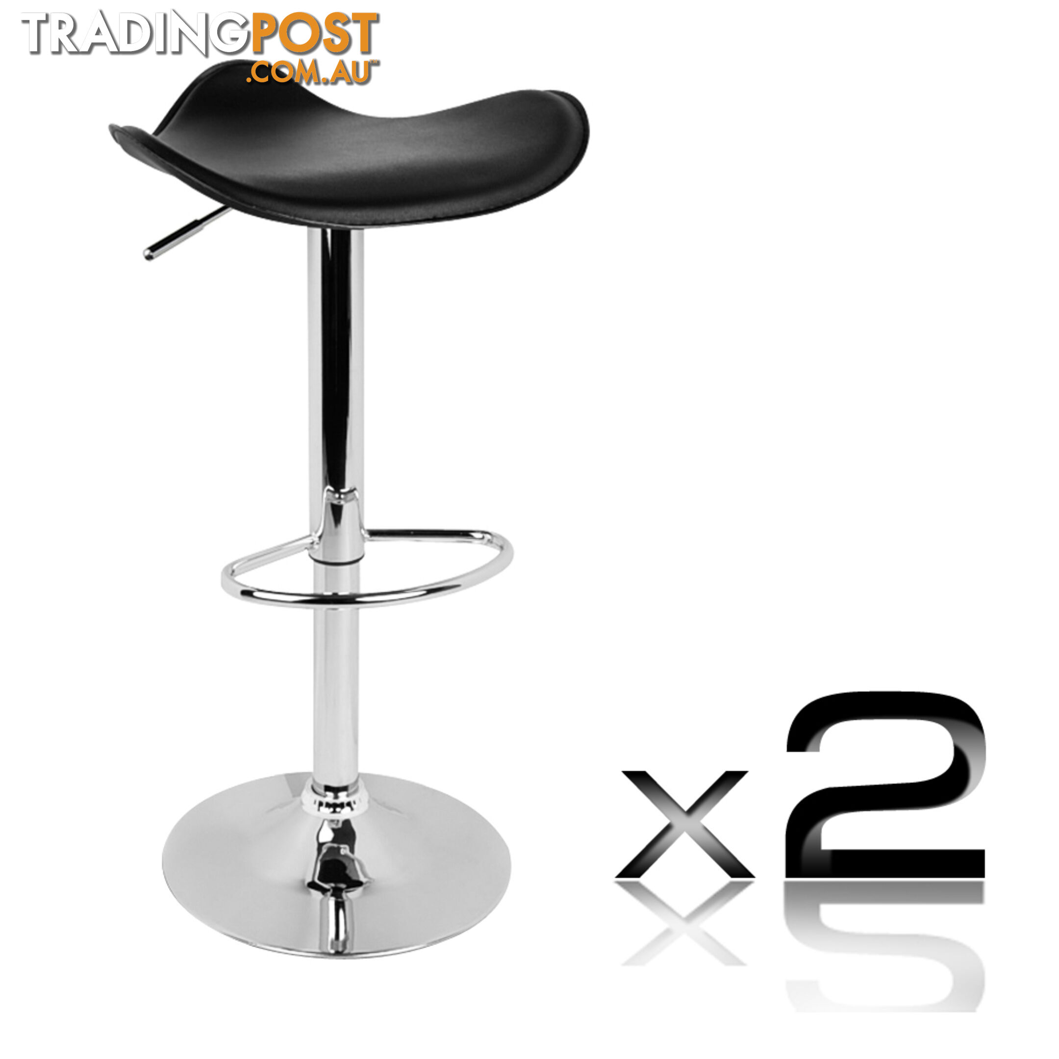 2 x Kitchen Bar Stool PVC Leather Modern Swivel Chair Barstools Gas Lift Black