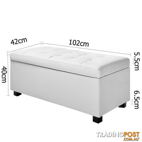 Ottoman Storage Blanket Box Foot Stool Toy Chest Bed PU Leather Large White