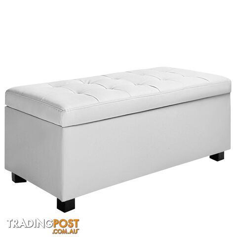 Ottoman Storage Blanket Box Foot Stool Toy Chest Bed PU Leather Large White