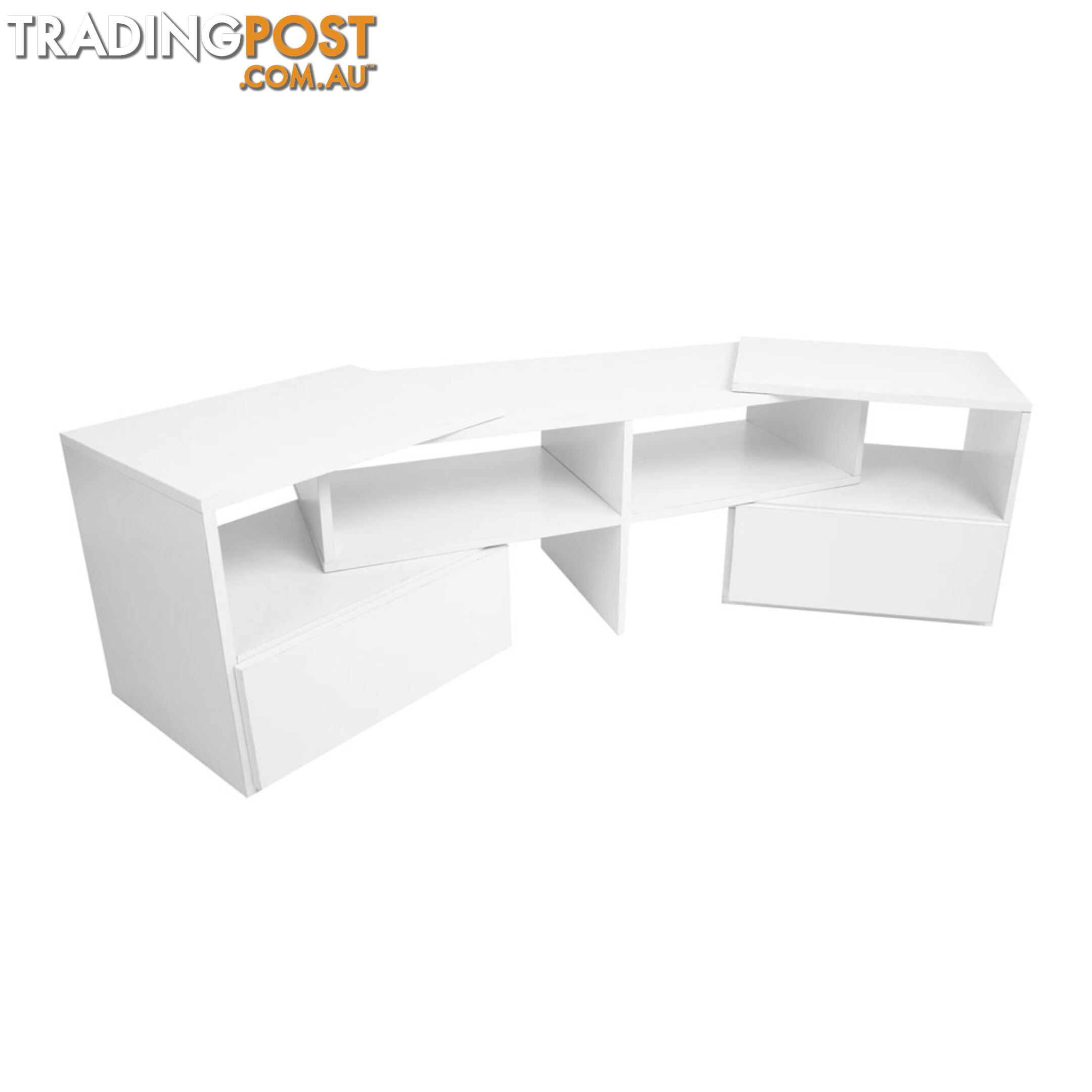 White TV Stand Entertainment Unit Adjustable Cabinet