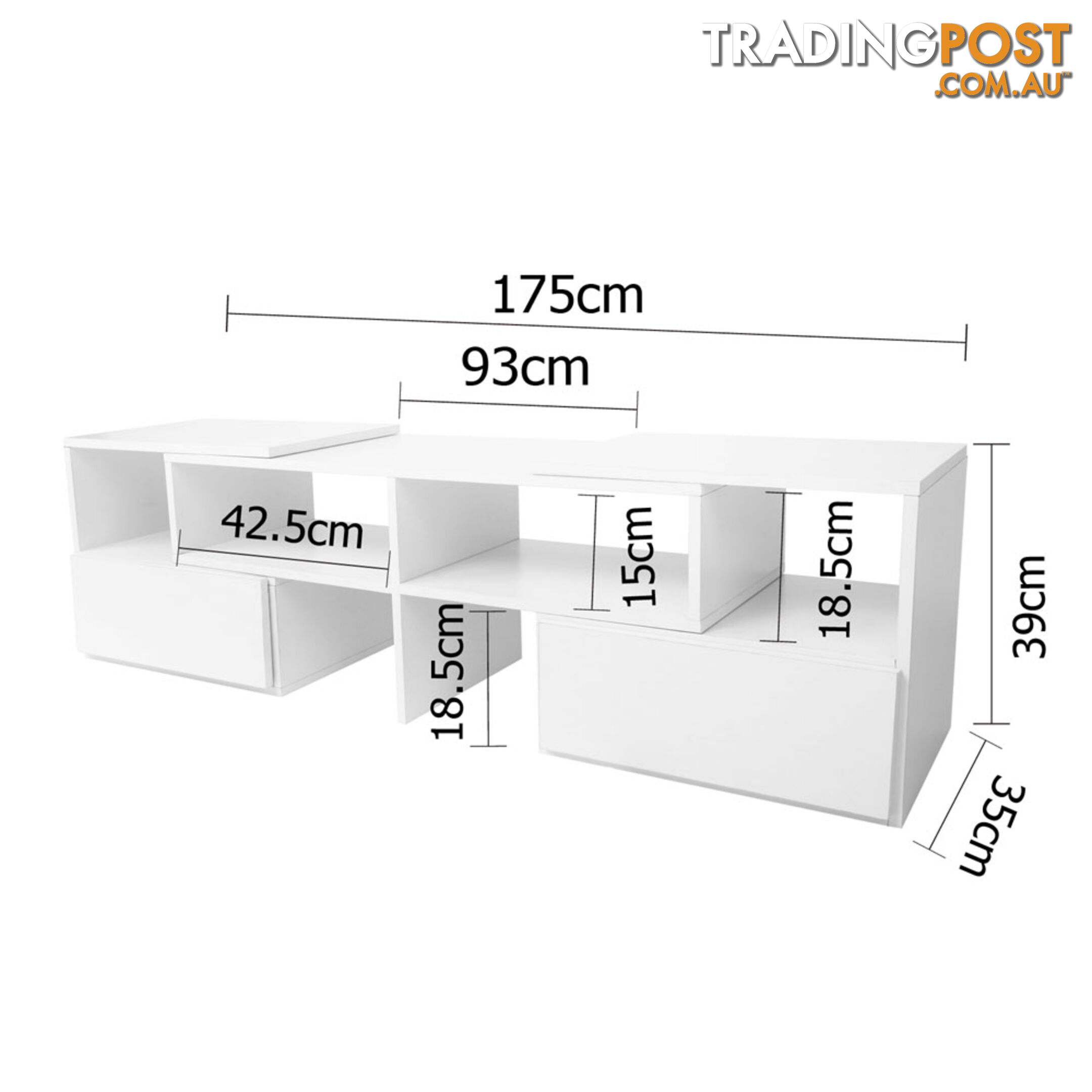 White TV Stand Entertainment Unit Adjustable Cabinet