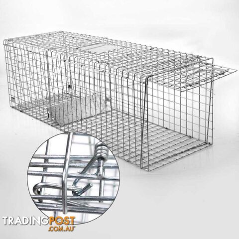 XL Humane Animal Trap Cage Cat Possum Rabbit Fox Koala Hare Catch 130 x 45cm