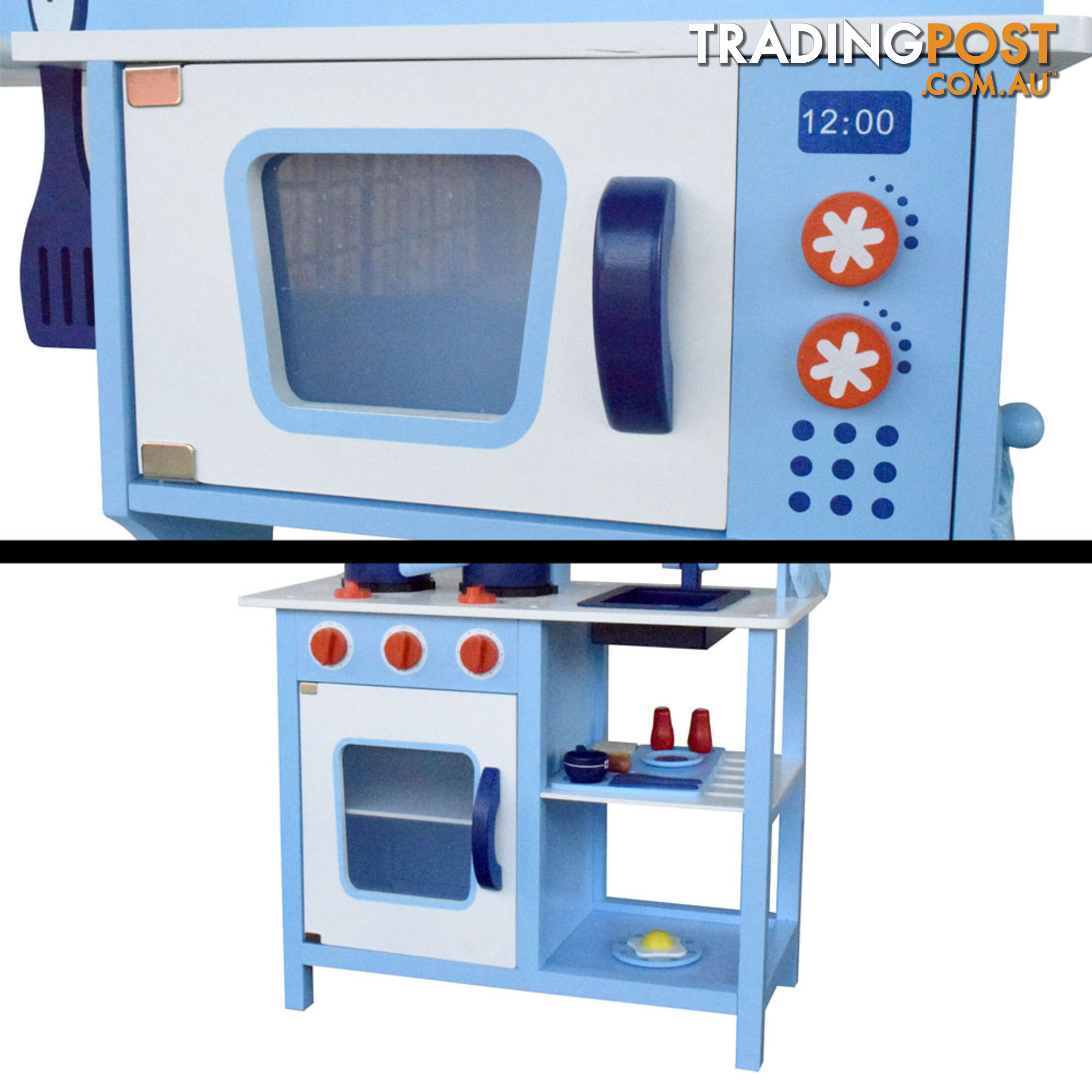 Kids Wooden Pretend Kitchen Play Set Children Home Cooking Cookware Toy Blue