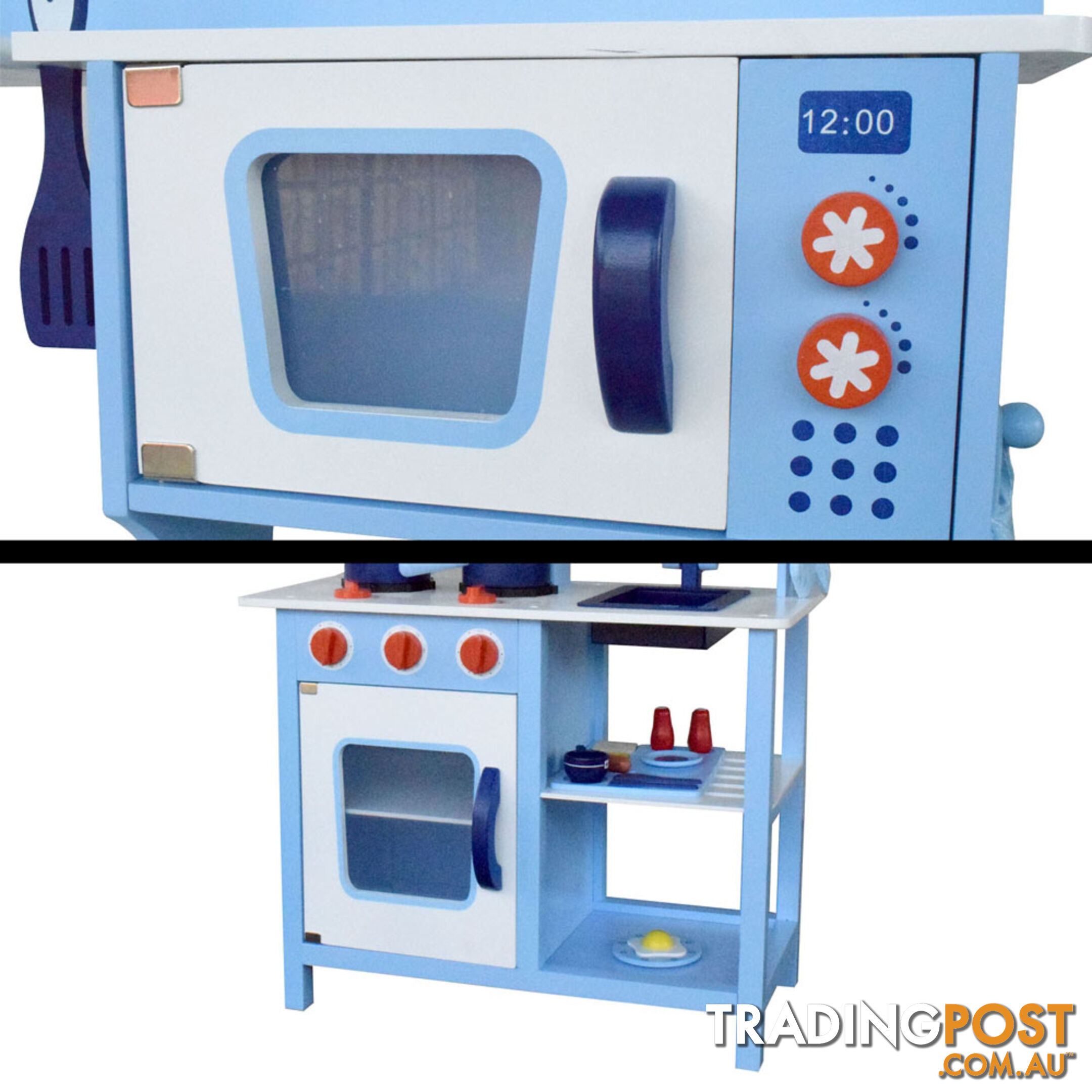 Kids Wooden Pretend Kitchen Play Set Children Home Cooking Cookware Toy Blue