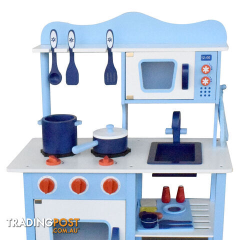 Kids Wooden Pretend Kitchen Play Set Children Home Cooking Cookware Toy Blue