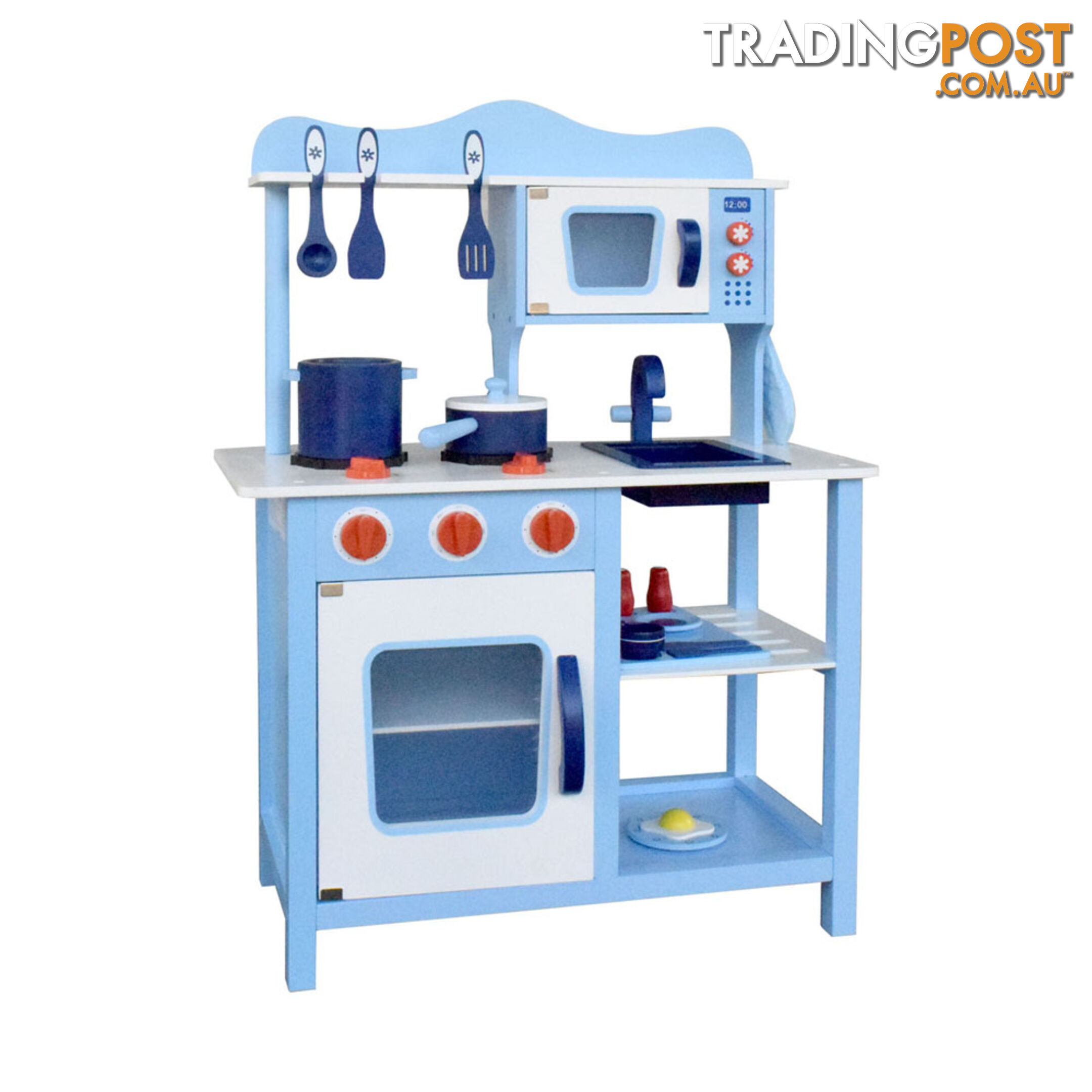 Kids Wooden Pretend Kitchen Play Set Children Home Cooking Cookware Toy Blue