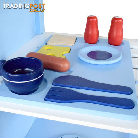 Kids Wooden Pretend Kitchen Play Set Children Home Cooking Cookware Toy Blue