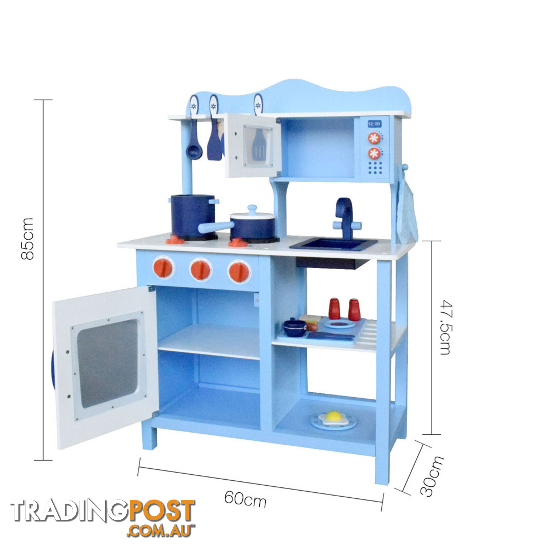 Kids Wooden Pretend Kitchen Play Set Children Home Cooking Cookware Toy Blue