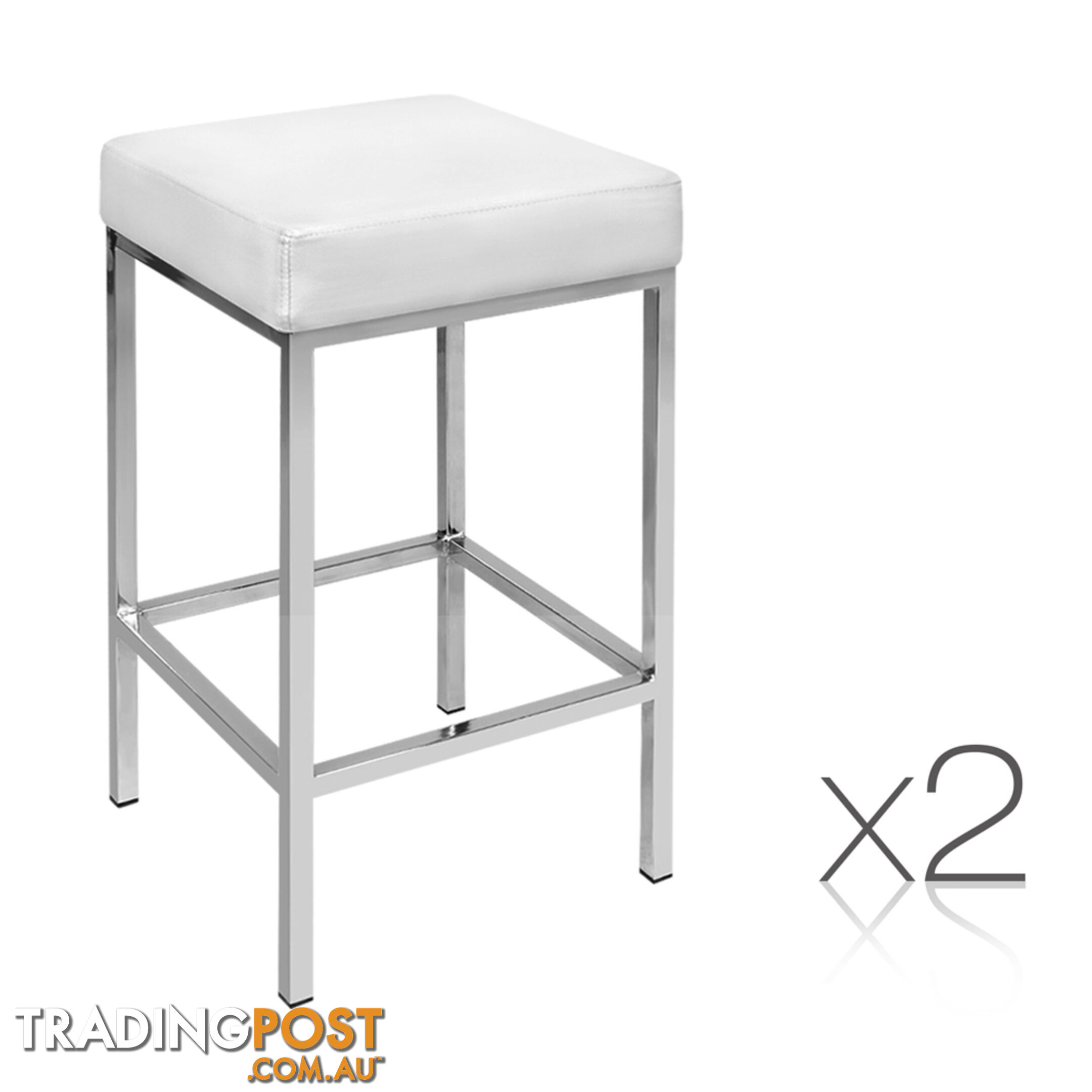 Set of 2 PU Leather Kitchen Bar Stool Heavy Duty Footrest White