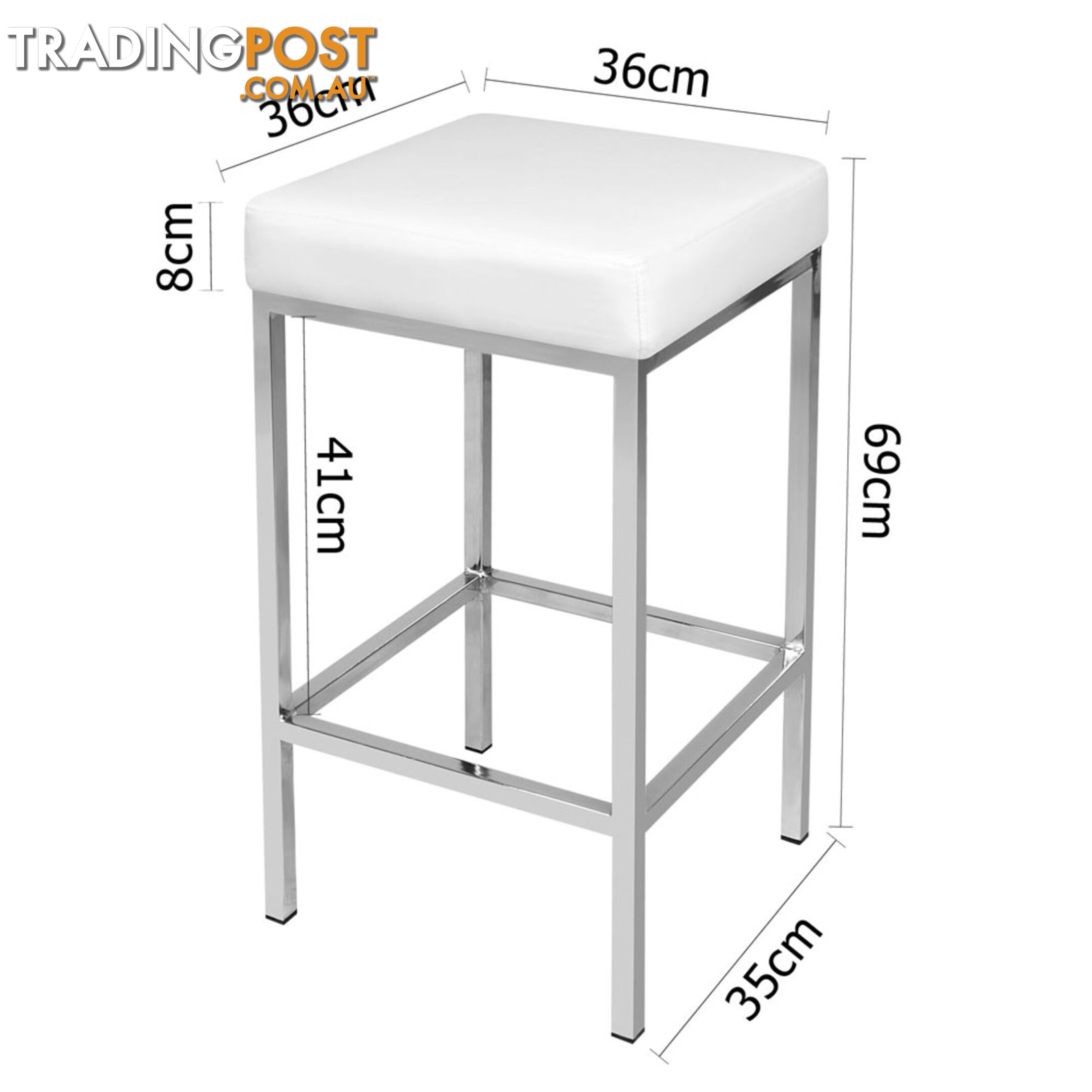 Set of 2 PU Leather Kitchen Bar Stool Heavy Duty Footrest White