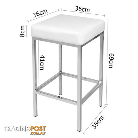 Set of 2 PU Leather Kitchen Bar Stool Heavy Duty Footrest White