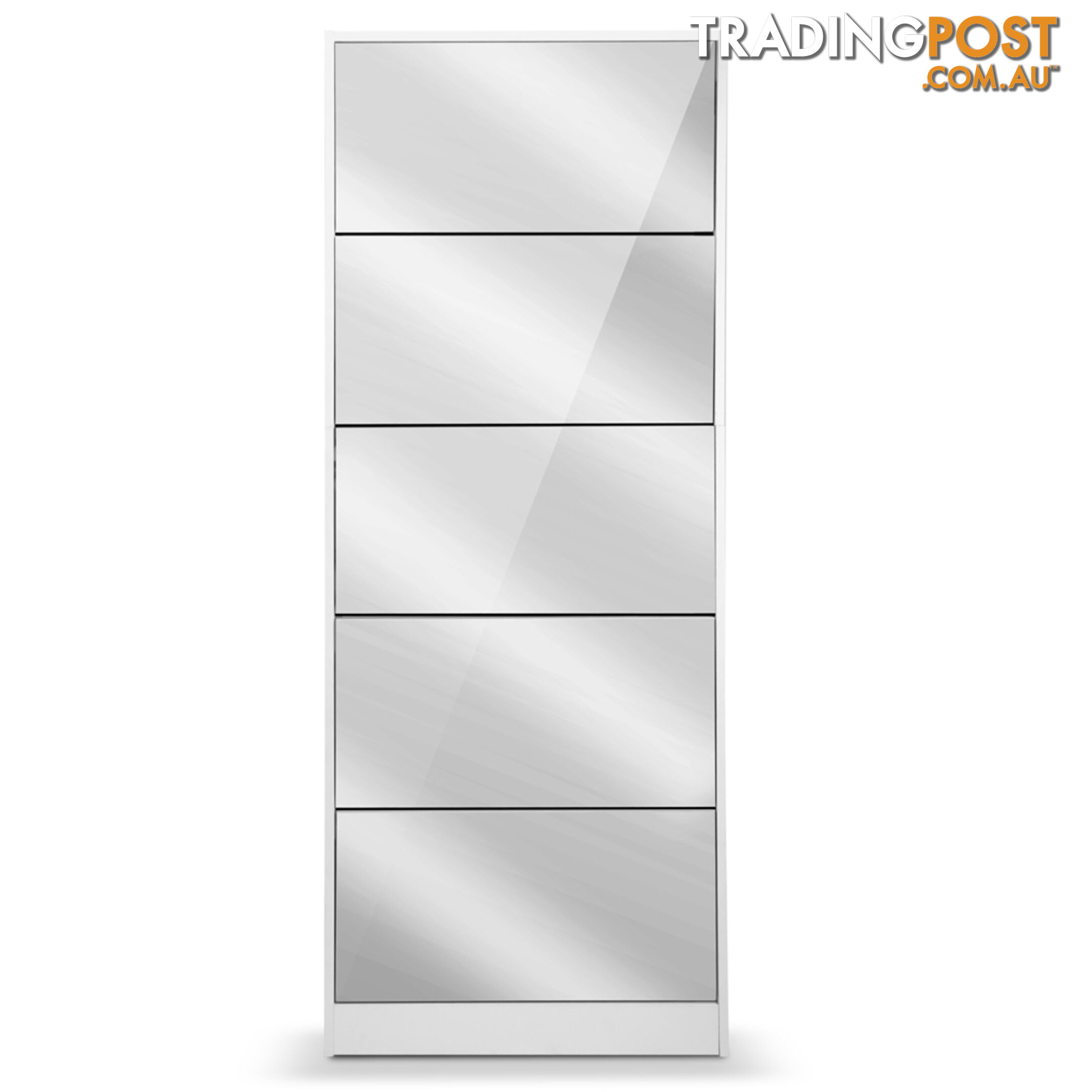 Mirrored Shoe Cabinet Storage 5 Drawers Shelf White