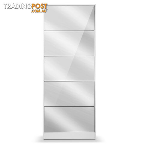 Mirrored Shoe Cabinet Storage 5 Drawers Shelf White