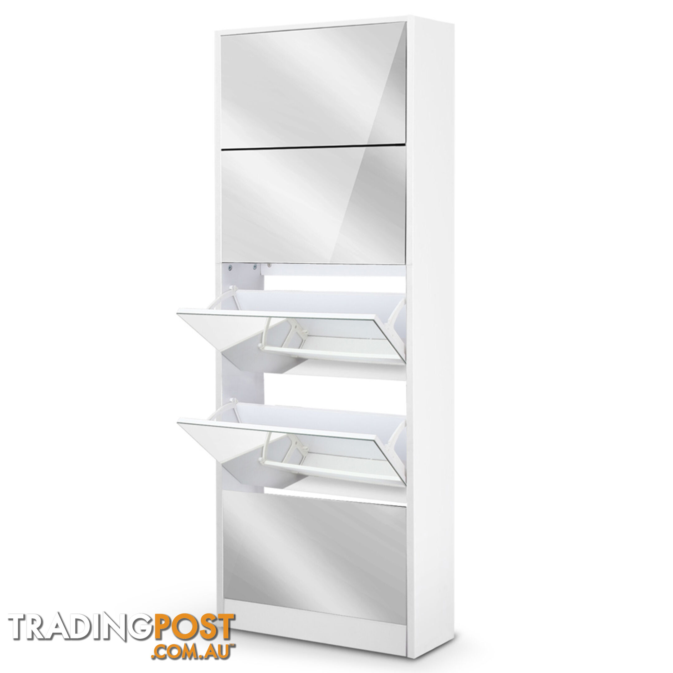 Mirrored Shoe Cabinet Storage 5 Drawers Shelf White