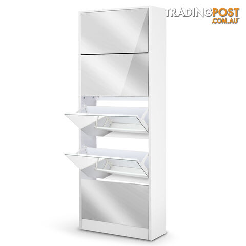 Mirrored Shoe Cabinet Storage 5 Drawers Shelf White