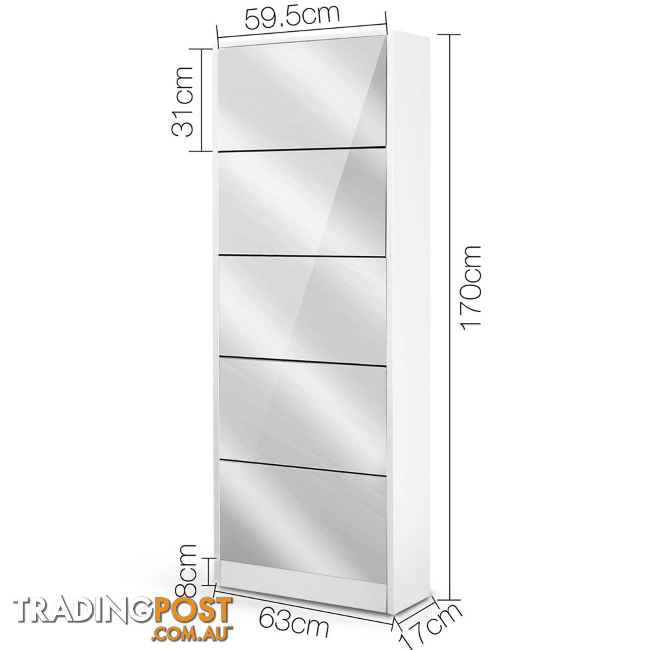 Mirrored Shoe Cabinet Storage 5 Drawers Shelf White