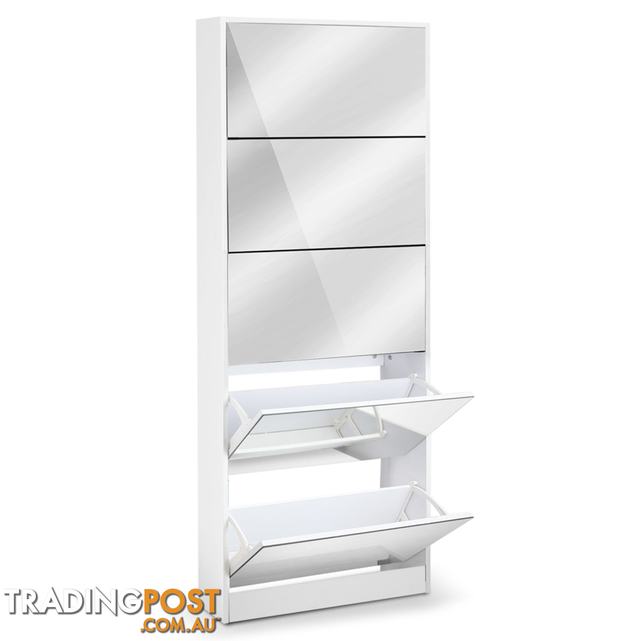 Mirrored Shoe Cabinet Storage 5 Drawers Shelf White