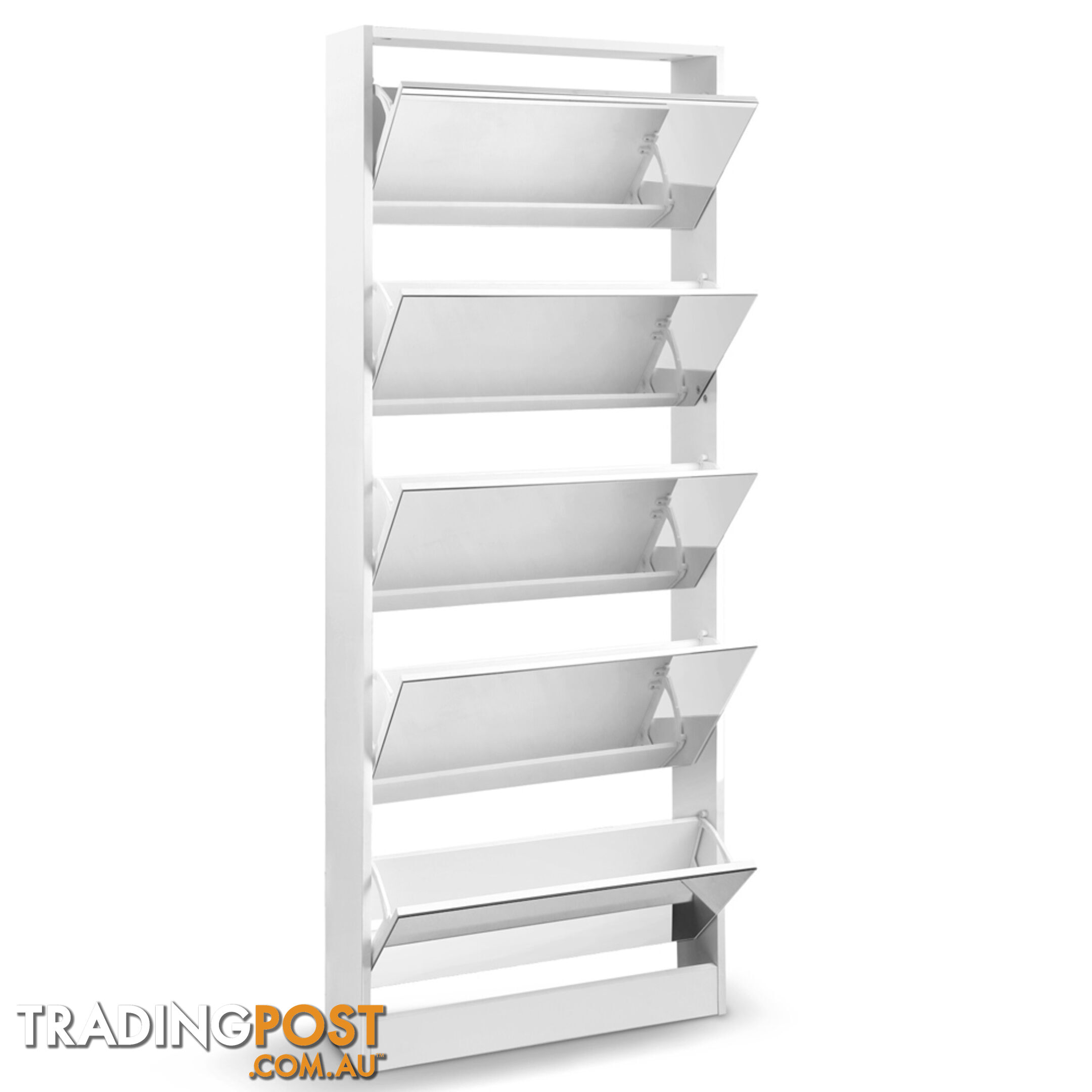 Mirrored Shoe Cabinet Storage 5 Drawers Shelf White