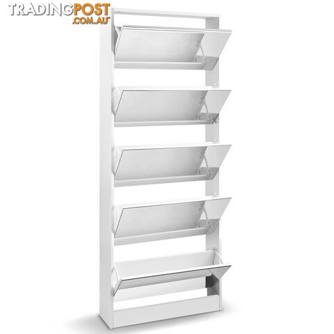 Mirrored Shoe Cabinet Storage 5 Drawers Shelf White