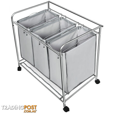 3 Compartment Laundry Trolley Hamper Cart Washing Basket Bag With Iron Board