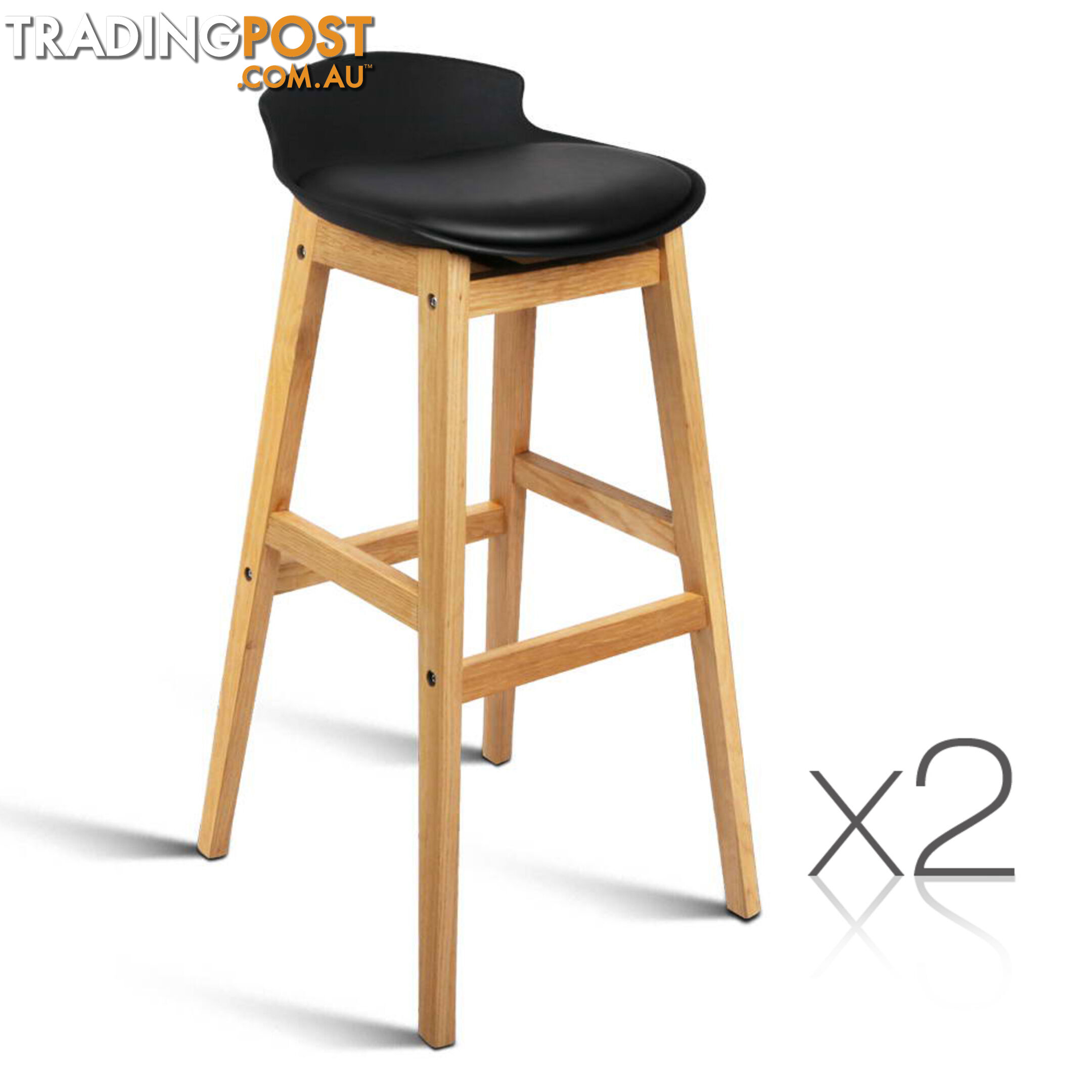 2 x High Seat Back Barstools Counter Chair Black