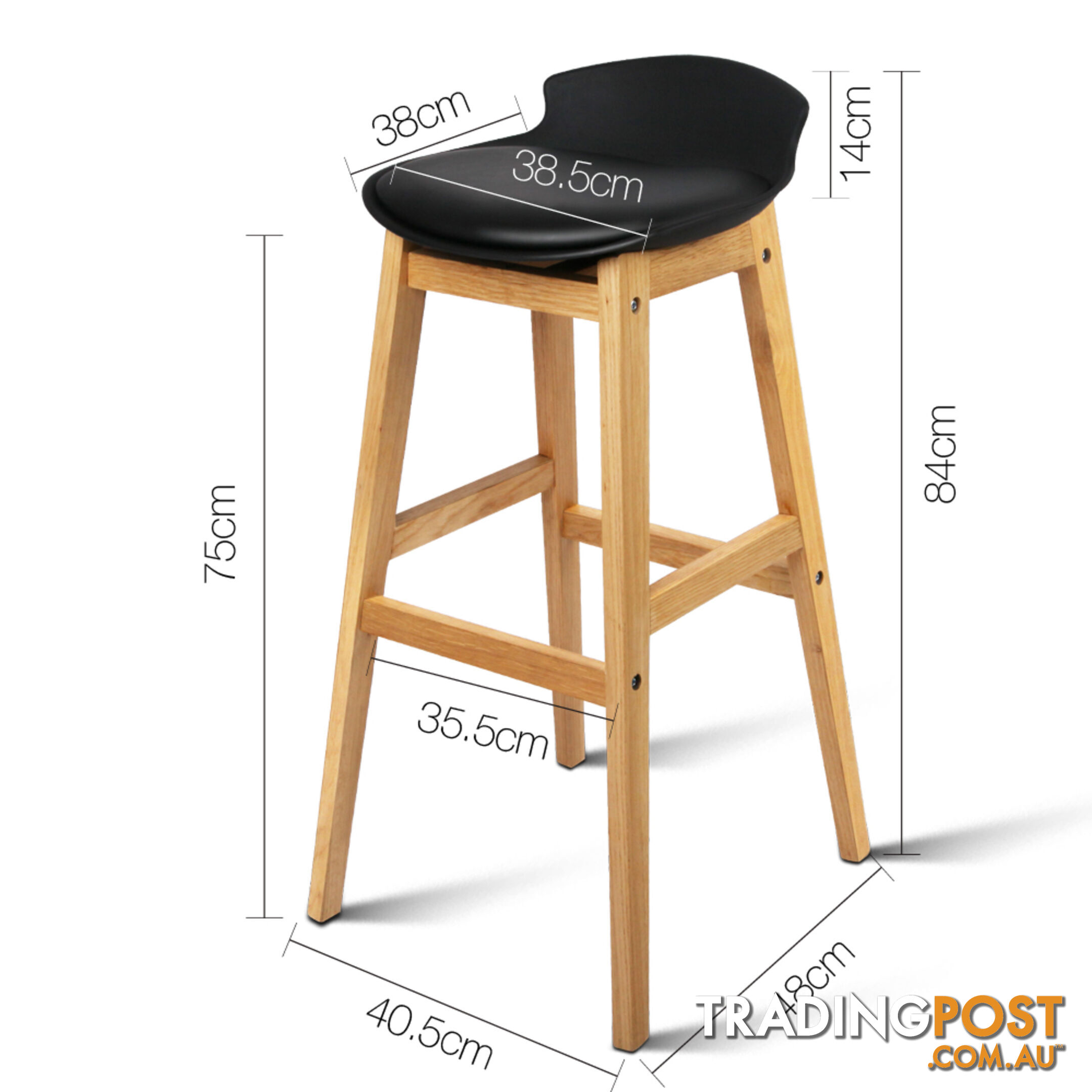 2 x High Seat Back Barstools Counter Chair Black