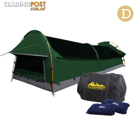 Double Swag Camping Canvas Tent Aluminium Pole Carry Bag Air Pillow Green