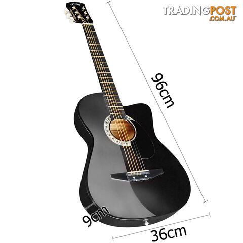 Acoustic Cutaway Guitar Black w/ Steel String Stand Strap