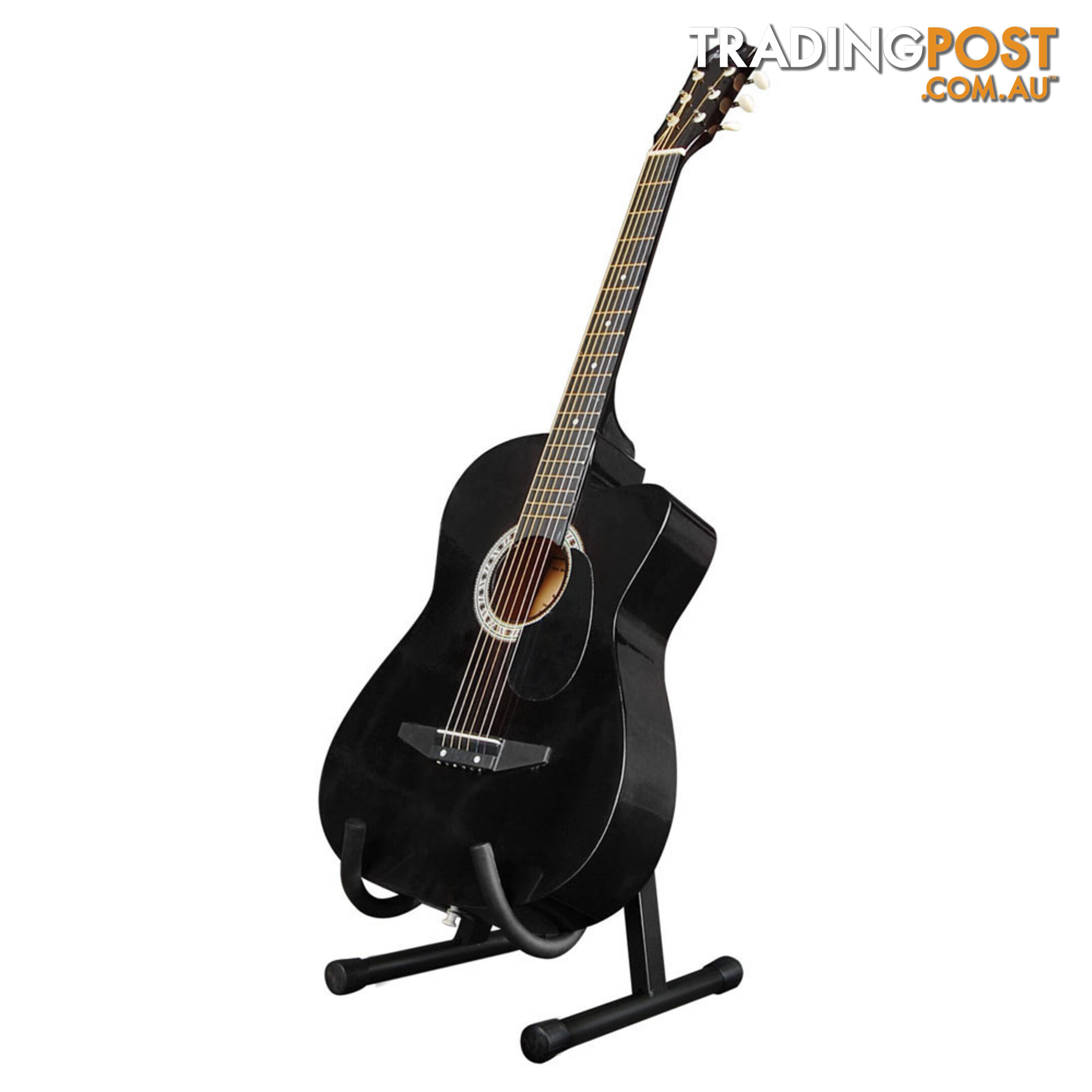 Acoustic Cutaway Guitar Black w/ Steel String Stand Strap