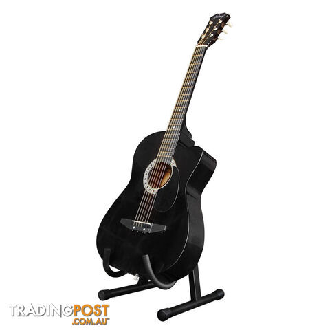 Acoustic Cutaway Guitar Black w/ Steel String Stand Strap