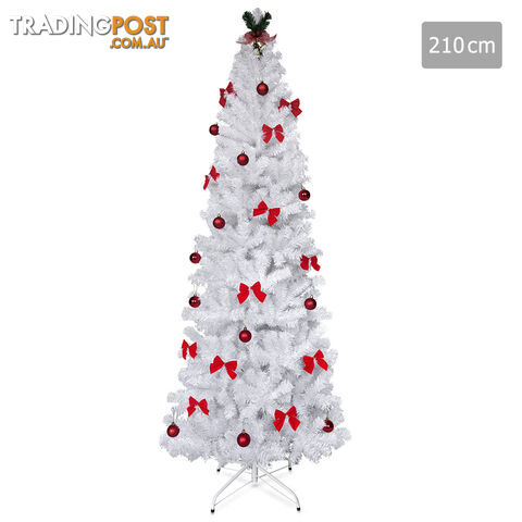 7FT Premium Christmas Tree Free Ornament 210CM Xmas Decorate Steel Base White