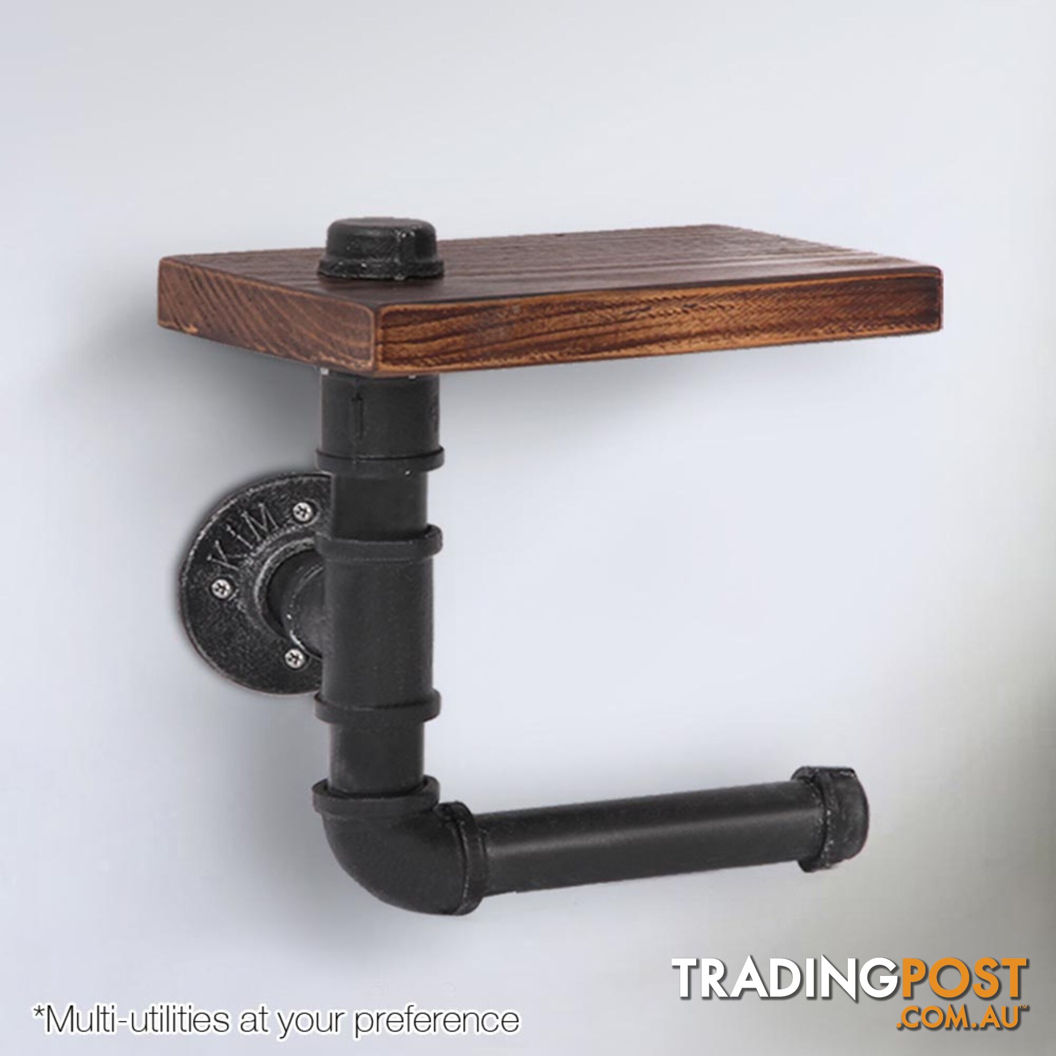 Bathroom Toilet Paper Holder Rustic Industrial DIY Floating Pipe Towel Shelf