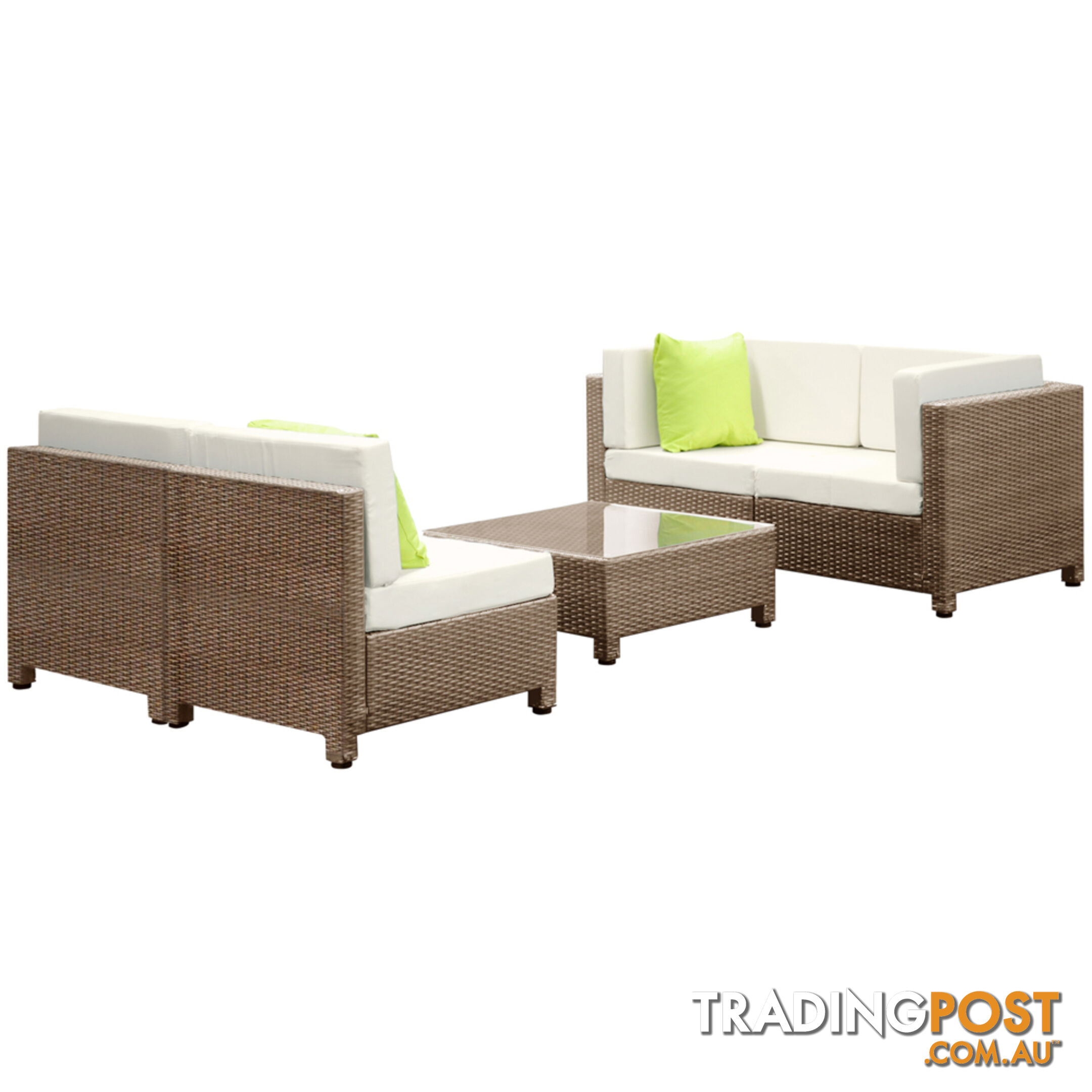 Outdoor Lounge 4 Seater Garden Furniture Wicker 5pcs Rattan Sofa Setting Beige