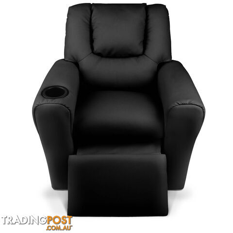 Premium Children PU Leather Sofa Kids Recliner Lounge Padded Arm Chair Black