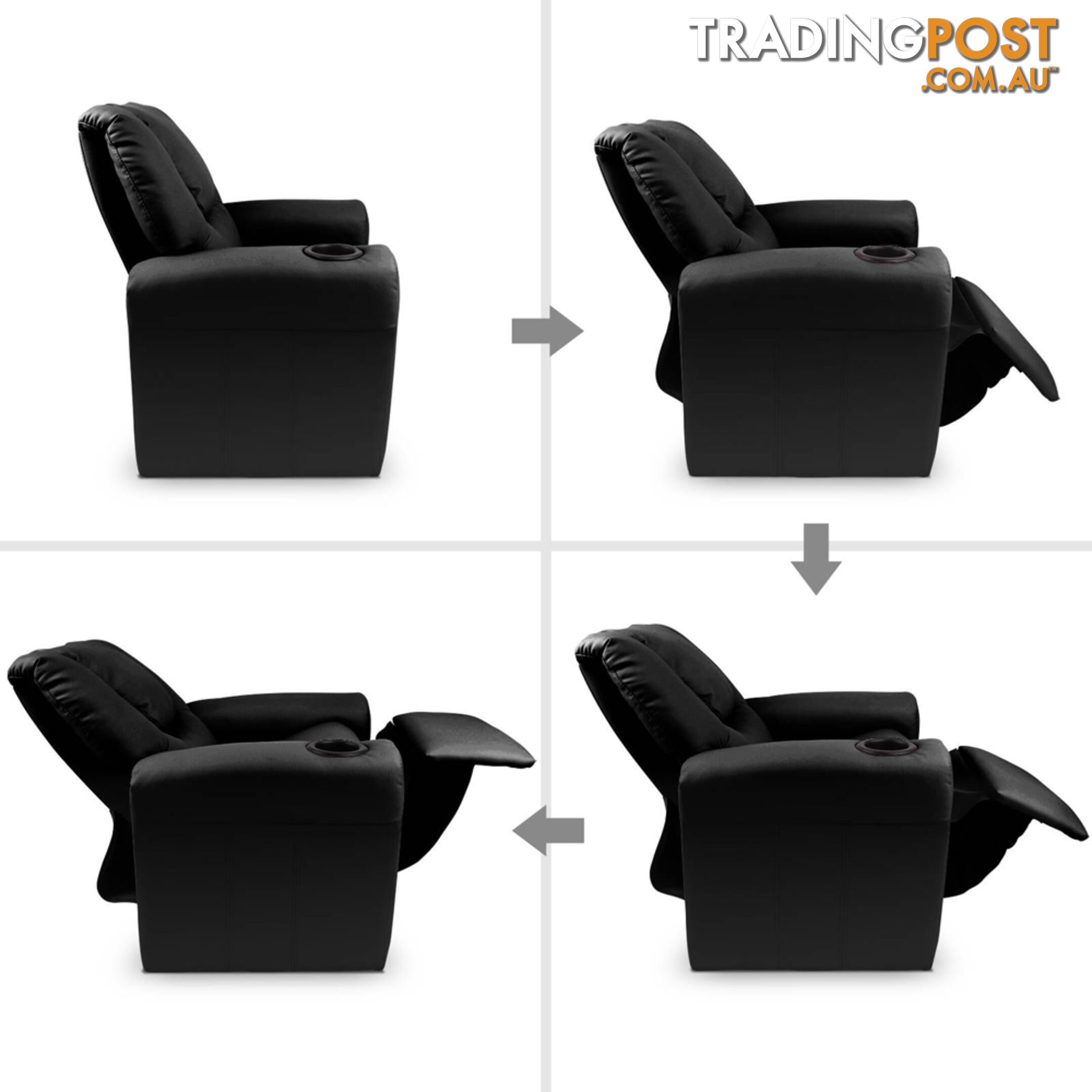 Premium Children PU Leather Sofa Kids Recliner Lounge Padded Arm Chair Black