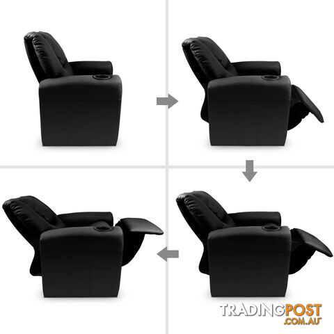 Premium Children PU Leather Sofa Kids Recliner Lounge Padded Arm Chair Black