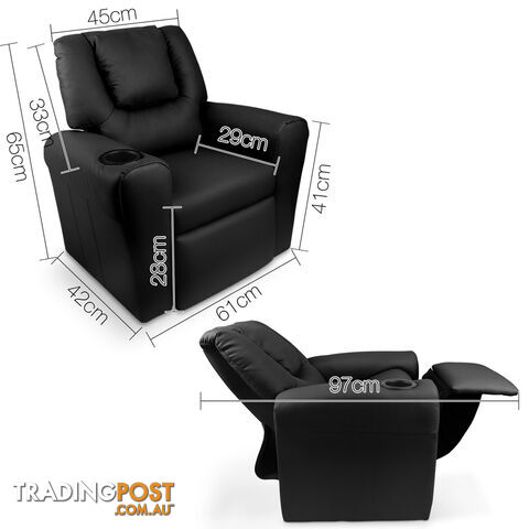 Premium Children PU Leather Sofa Kids Recliner Lounge Padded Arm Chair Black