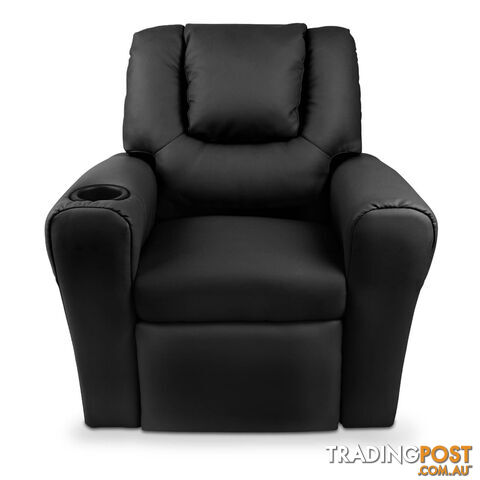 Premium Children PU Leather Sofa Kids Recliner Lounge Padded Arm Chair Black