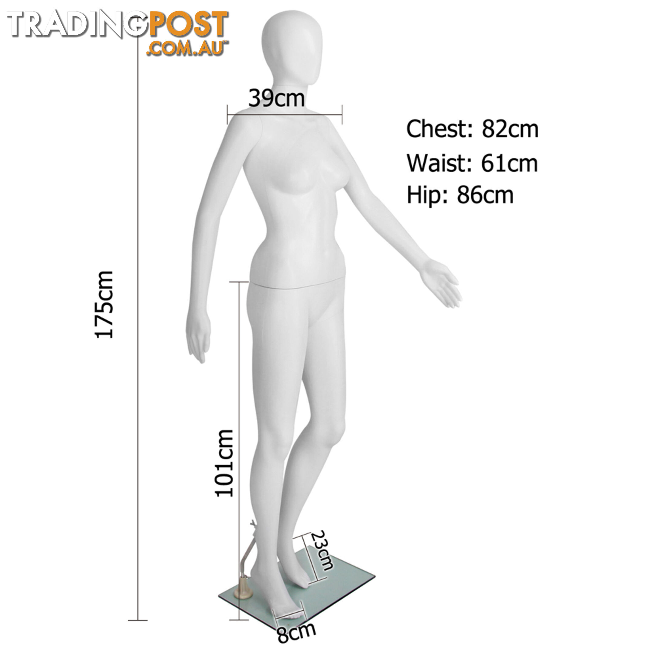 Full Body Female Mannequin Cloth Display Tailor Dressmaker Egg Head White 175cm