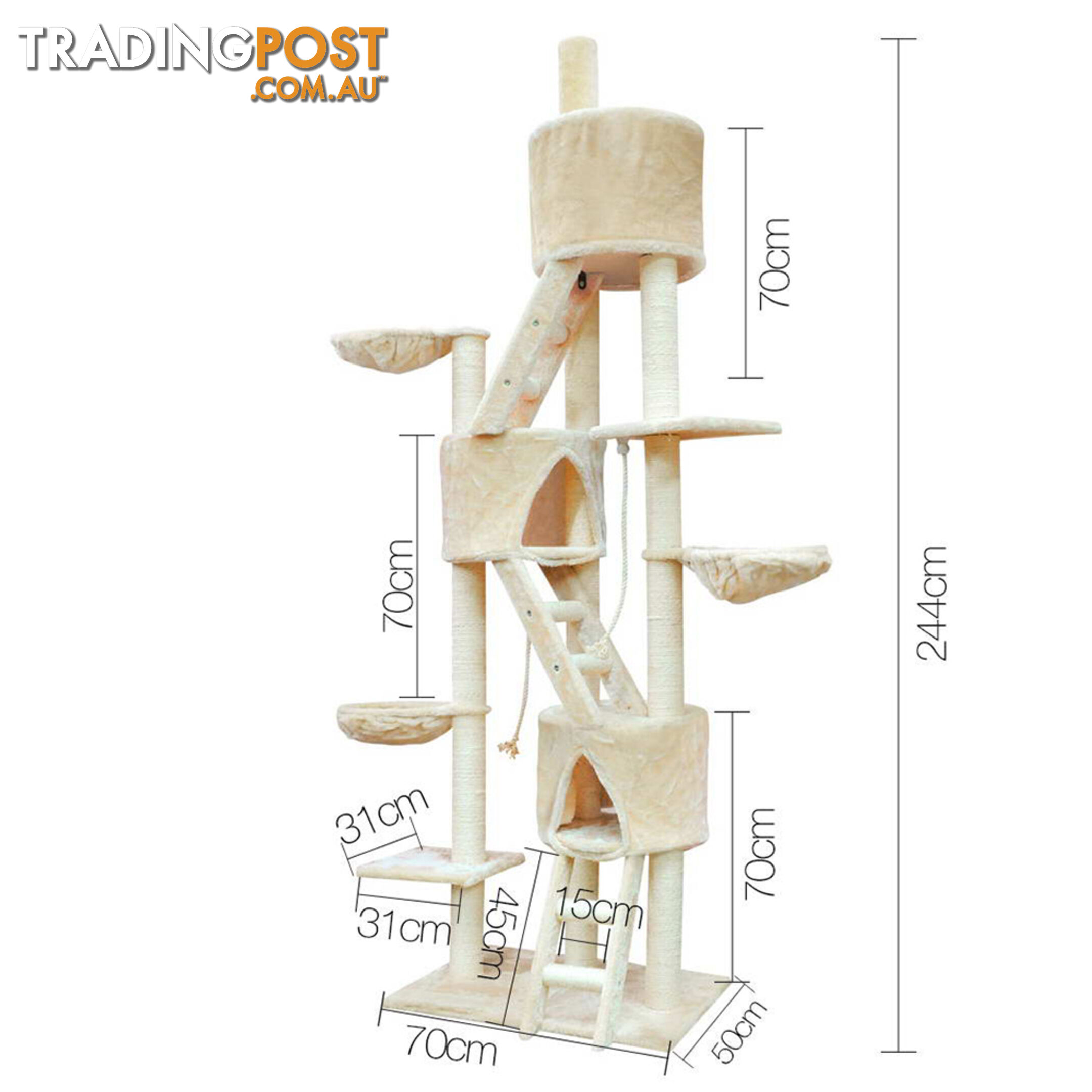 Large Cat Scratching Poles Tree Multi Level Climber Pet Toy Gym House Beige 2.4M