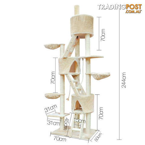 Large Cat Scratching Poles Tree Multi Level Climber Pet Toy Gym House Beige 2.4M