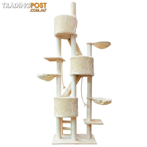Large Cat Scratching Poles Tree Multi Level Climber Pet Toy Gym House Beige 2.4M