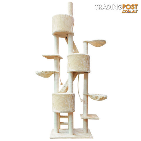 Large Cat Scratching Poles Tree Multi Level Climber Pet Toy Gym House Beige 2.4M