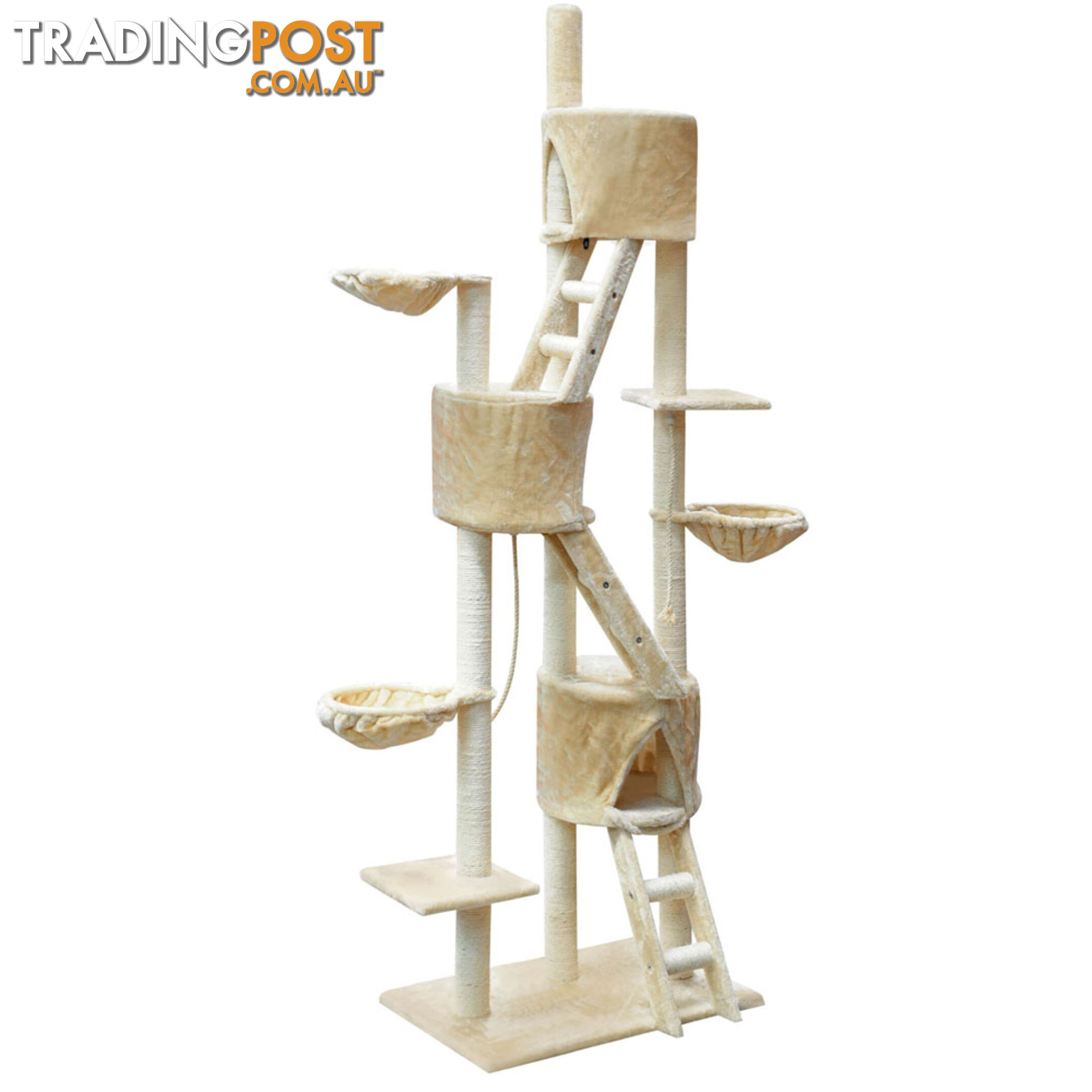 Large Cat Scratching Poles Tree Multi Level Climber Pet Toy Gym House Beige 2.4M