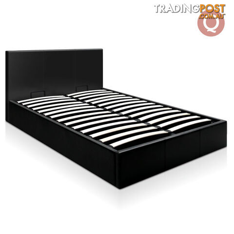 Deluxe Queen Black Gas Lift PU Leather Storage Bed Frame