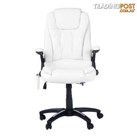 8 Point Massage Executive PU Leather Office Computer Chair Wireless Remote White