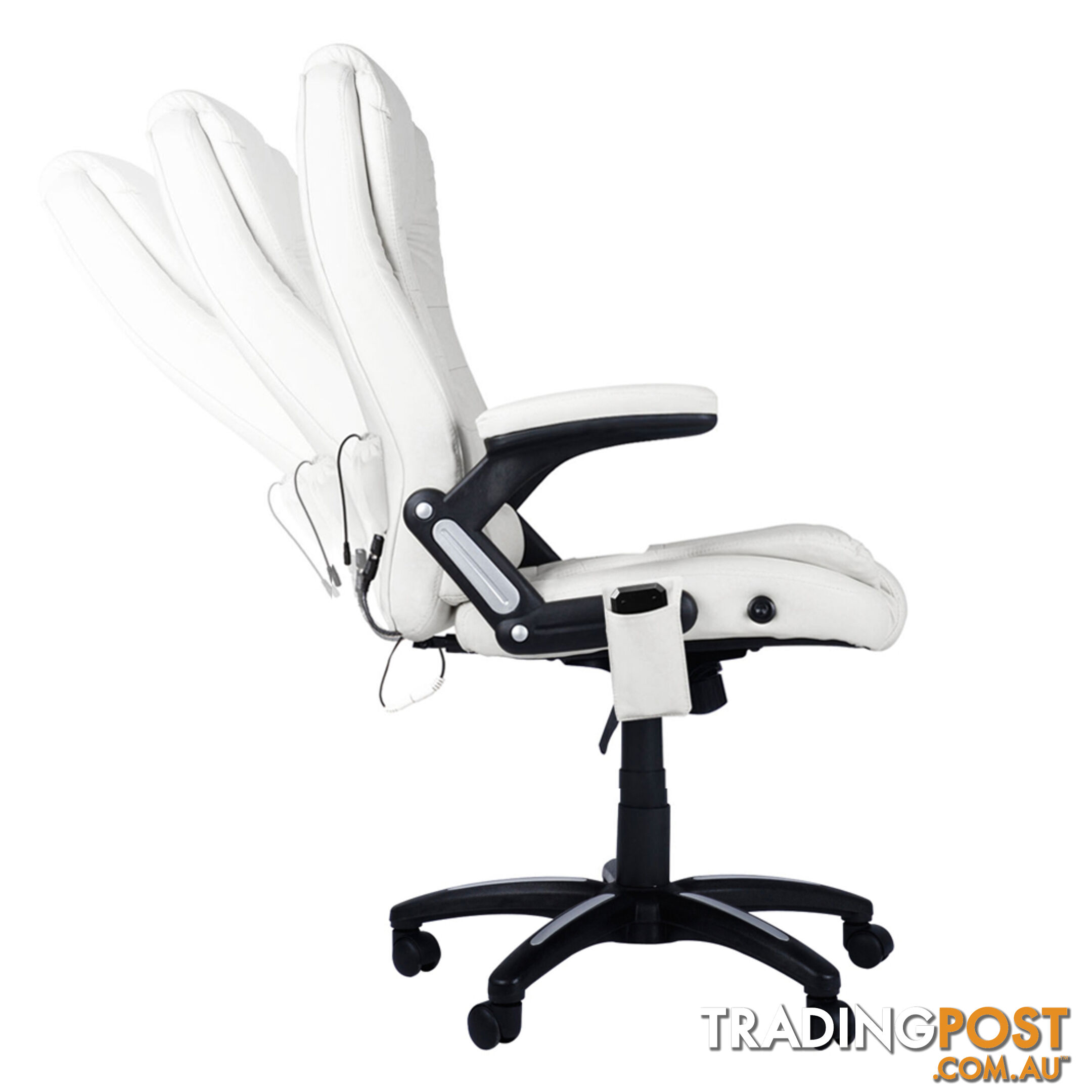 8 Point Massage Executive PU Leather Office Computer Chair Wireless Remote White