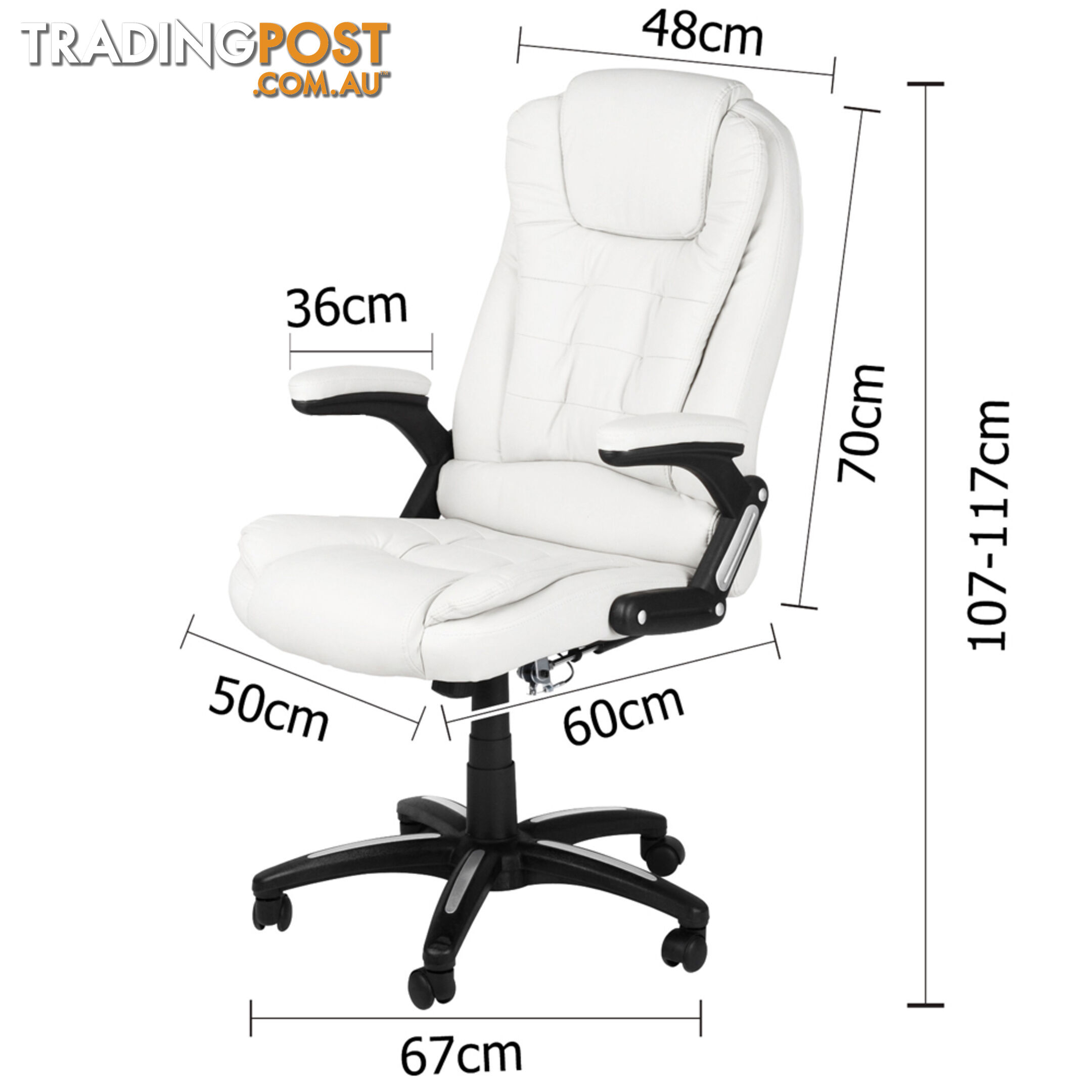 8 Point Massage Executive PU Leather Office Computer Chair Wireless Remote White