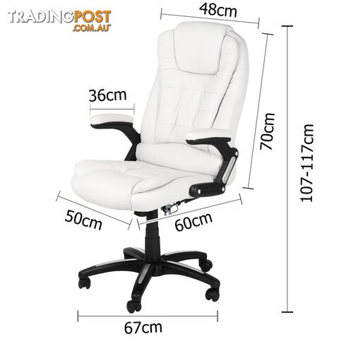 8 Point Massage Executive PU Leather Office Computer Chair Wireless Remote White